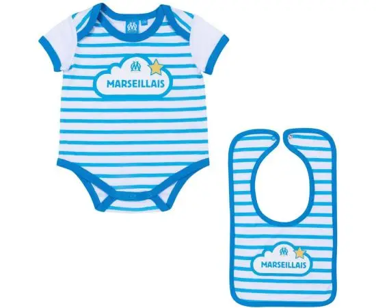 Ensemble body bavoir bébé OM – Collection officielle Olympique de Marseille – Garçon