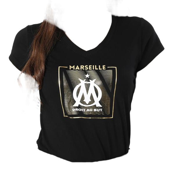 Tee Shirt Col V Noir Doré Femme